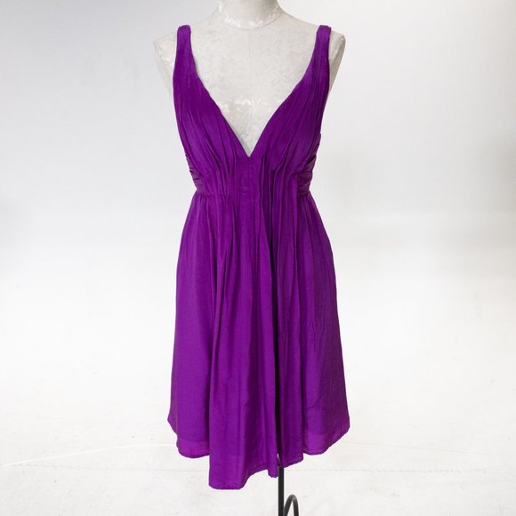 Vintage Y2K Anthropologie M Deep Plunge Ruched Mini Dress Purple - Picture 5 of 11